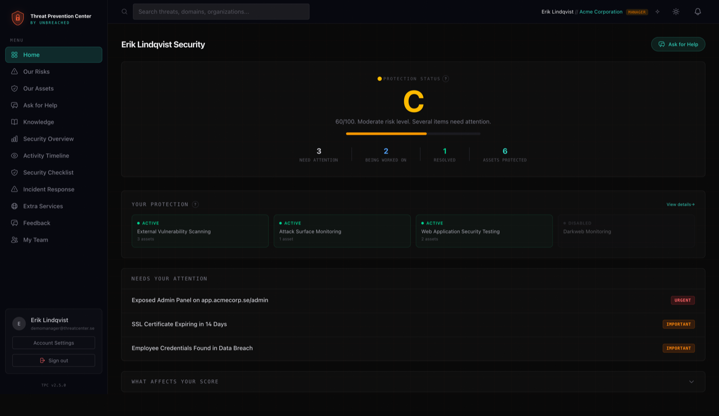 TPC portal dashboard